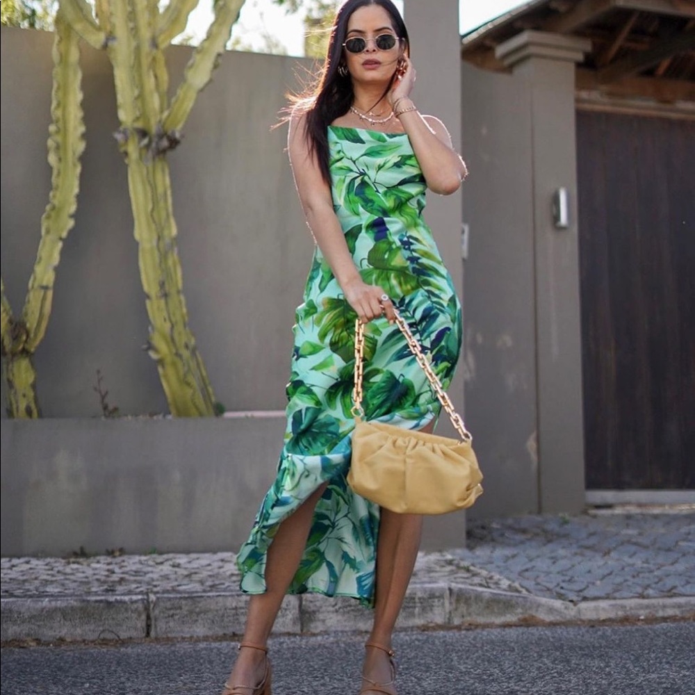 Zara Green Leaf Print Midi Dress